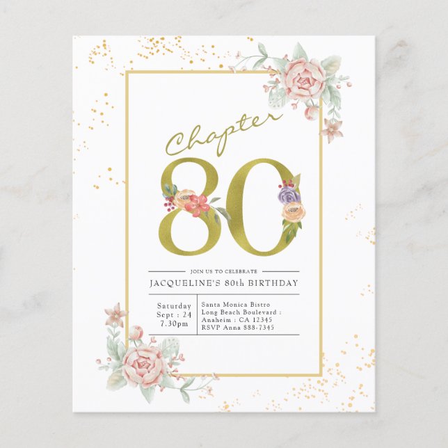 Budget 80. Geburtstag Blumenschrift Gold-Script-Ei Flyer (Vorne)