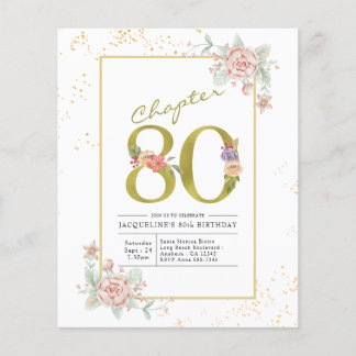 Budget 80. Geburtstag Blumenschrift Gold-Script-Ei Flyer