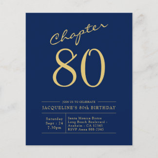 Budget 80. Geburtstag Einladung Navy Blue Flyer