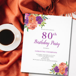 Budget 80. Geburtstag Lila Blumenlähmung Flyer