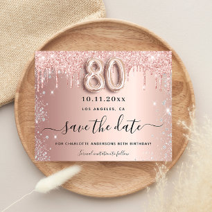 Budget 80. Geburtstag Rose Glitzer Save the Date