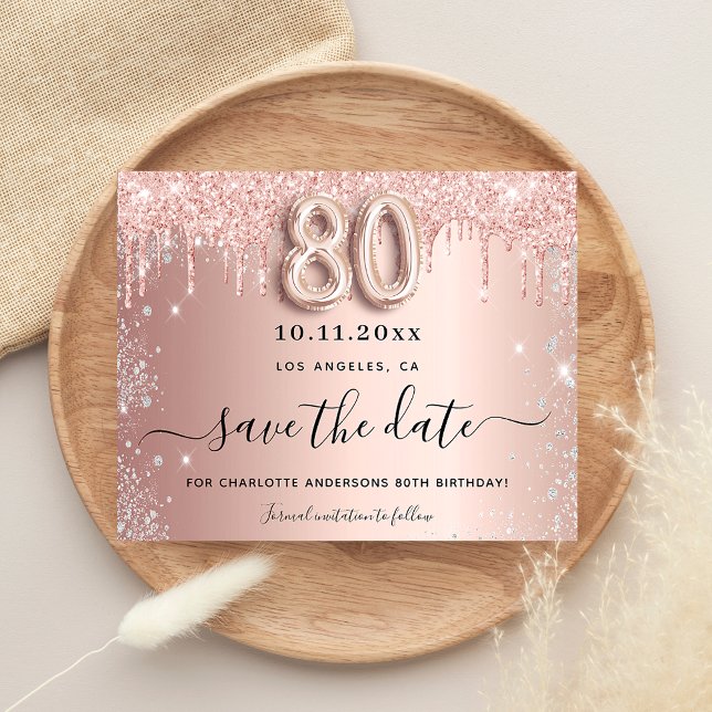 Budget 80. Geburtstag Rose Glitzer Save the Date (Von Creator hochgeladen)