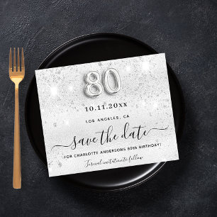 Budget 80. Geburtstag Silber Glitter Save the Date
