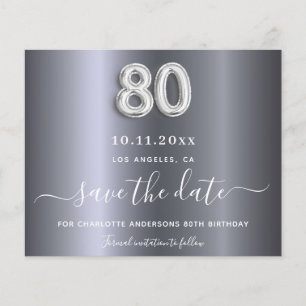 Budget 80. Geburtstag Silbermetall Save the Date
