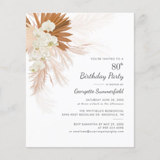 Budget 80. Geburtstagsparty Pampas Grass Einladung