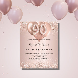 Budget 90. Geburtstag Rose Goldballons Einladung