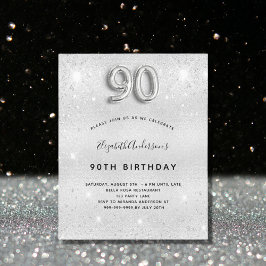 Budget 90. Geburtstag Silber Glitzer Einladung