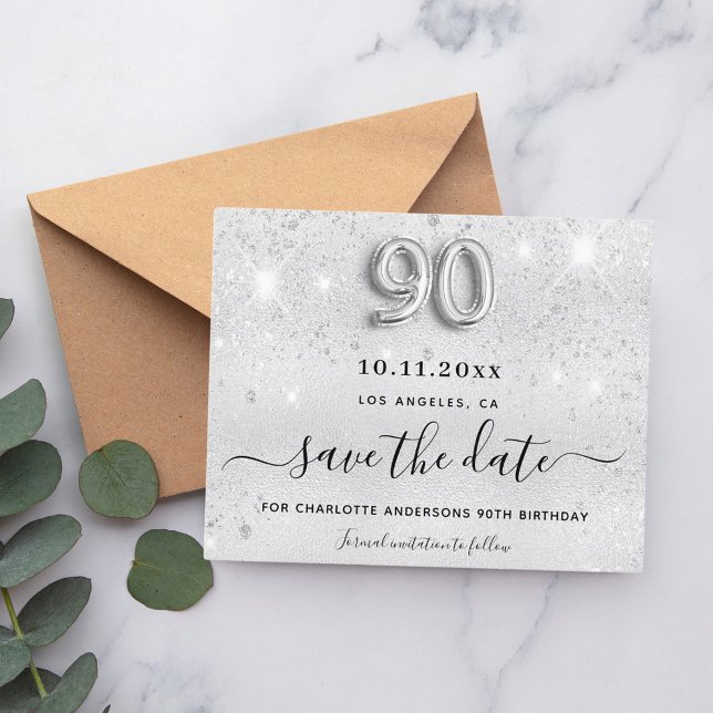 Budget 90. Geburtstag Silber Glitzer Save the Date (Von Creator hochgeladen)