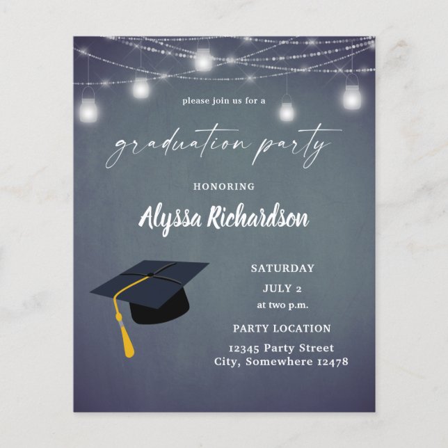 Budget Abschluss Hat Chalkboard Party Blue Grau Flyer (Vorne)