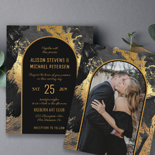 Budget Abstract Schwarz PHOTO Hochzeitseinladung