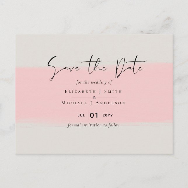 BUDGET Abstrakt Sage Blush Pink Script Hochzeitszi Postkarte (Vorderseite)