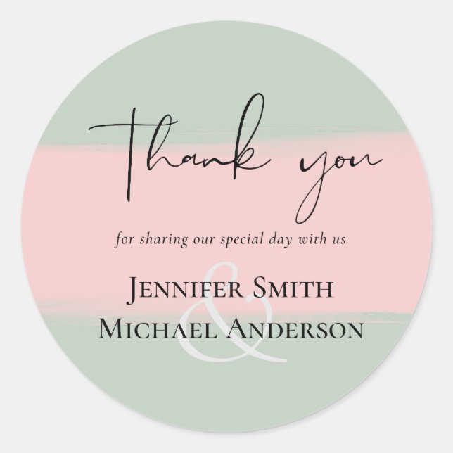BUDGET Abstrakt Sage Blush Pink Script Hochzeitszi Runder Aufkleber (Vorderseite)