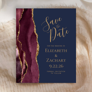 Budget Achat Burgund Gold Navy Save-the-Date-Karte