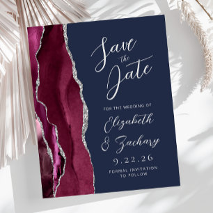 Budget Achat Burgund Silber Navy Save-the-Date-Kar
