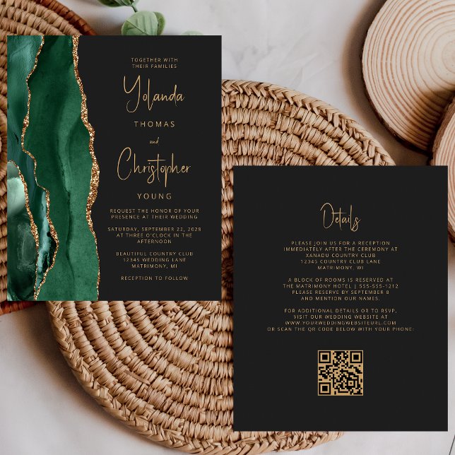 Budget Achatgrün Gold Dunkle QR-Code-Hochzeit (Von Creator hochgeladen)