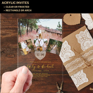 BUDGET Acryl klarer Fotocollage Hochzeit Rustikal Acryleinladungen