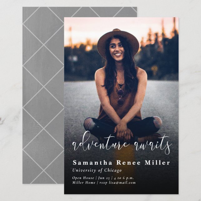 Budget Adventure Erwartet Foto Abschluss Einladung (Vorne/Hinten)