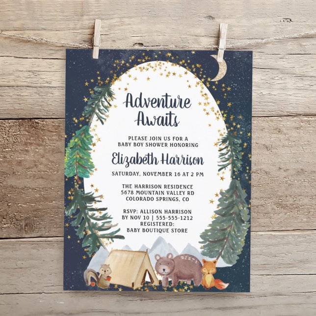 Budget Adventure Night Sky Baby Dusche Einladung (Embrace your upcoming adventure with a super cute baby shower invitation at a budget price)