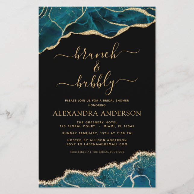 Budget Agate Aquamarin Brunch & Bubbly Brautparty (Vorderseite)