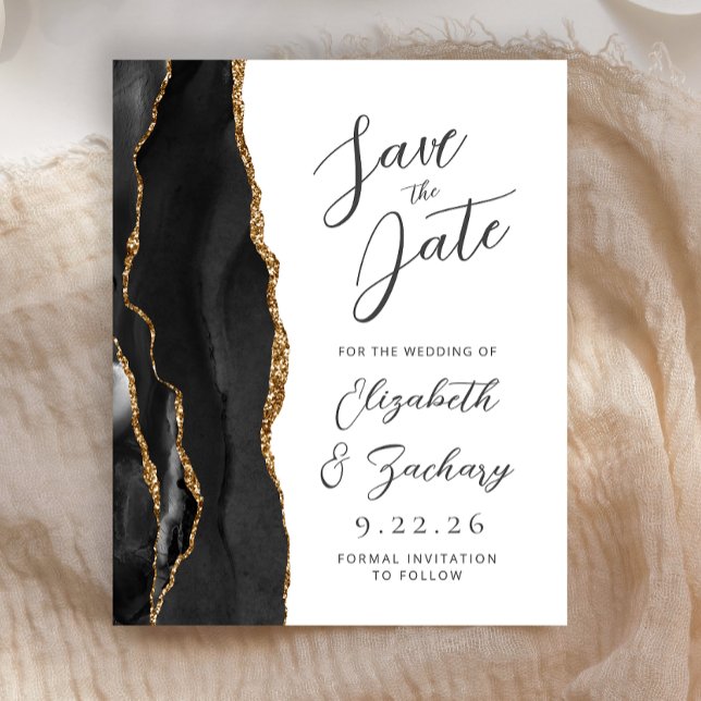Budget Agate Black Gold Script Save the Date (Von Creator hochgeladen)