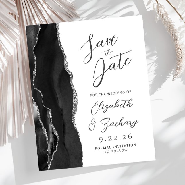Budget Agate Black Silver Script Save the Date (Von Creator hochgeladen)