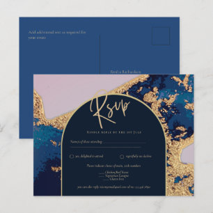 Budget Agate Blue Gold Wedding Einladung QR Code U Postkarte