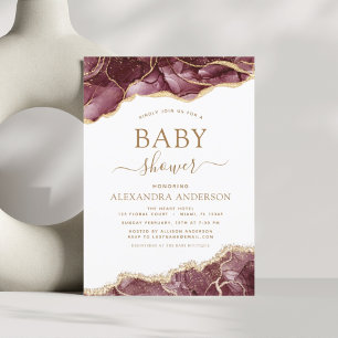 Budget Agate Burgundy Baby Shower Gold Einladung