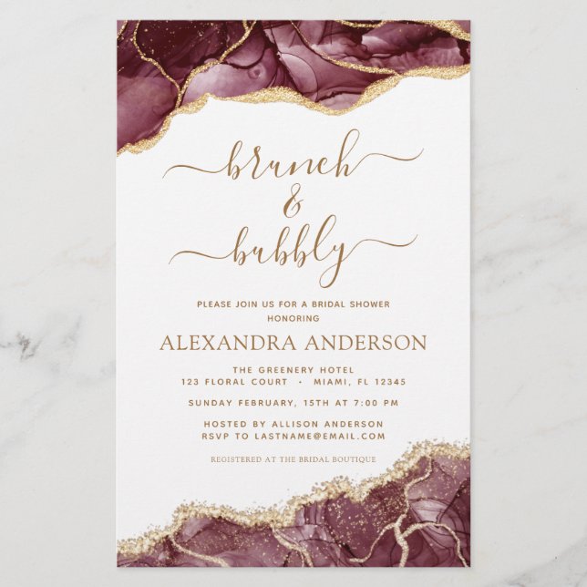 Budget Agate Burgundy Gold Brunch & Bubbly (Vorderseite)