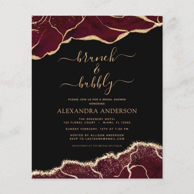 Budget Agate Burgundy Gold Brunch & Bubbly Flyer (Vorne)