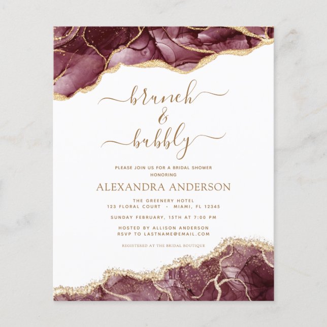Budget Agate Burgundy Gold Brunch & Bubbly Flyer (Vorne)
