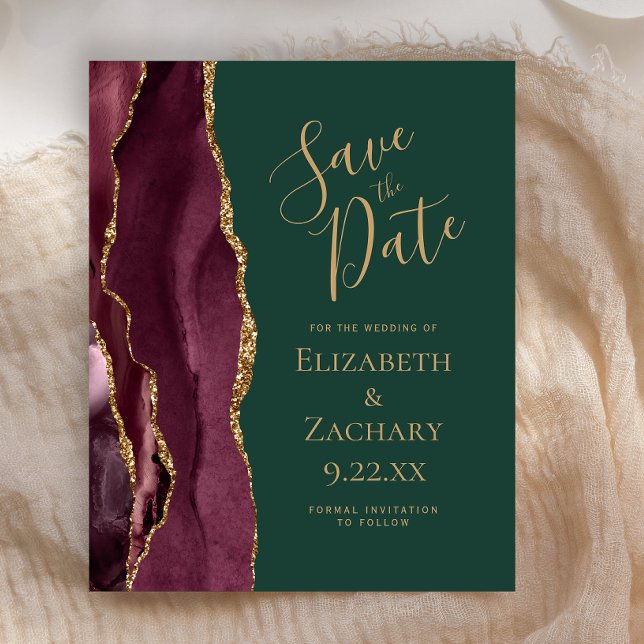 Budget Agate Burgundy Gold Green Save the Date (Von Creator hochgeladen)