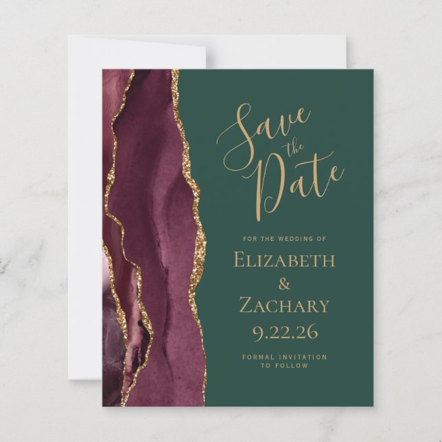 Budget Agate Burgundy Gold Green Save the Date (Vorderseite)