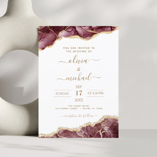 Budget Agate Burgundy Gold Hochzeits Einladung Fly Flyer