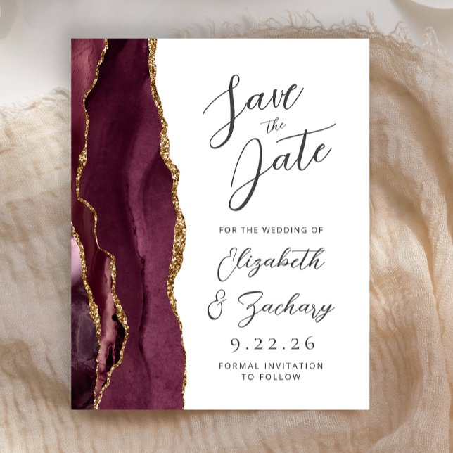 Budget Agate Burgundy Gold Script Save the Date (Von Creator hochgeladen)