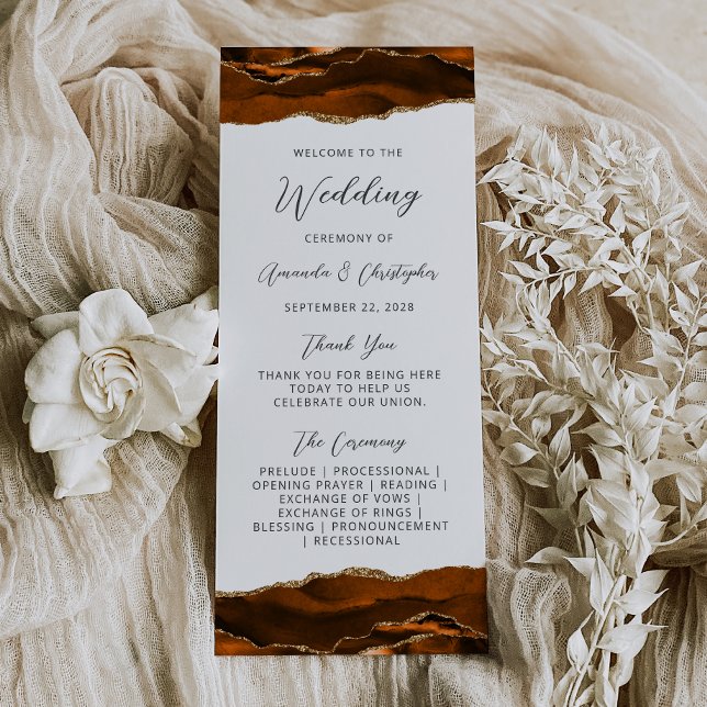 Budget Agate Burnt Orange Wedding Programm (Von Creator hochgeladen)