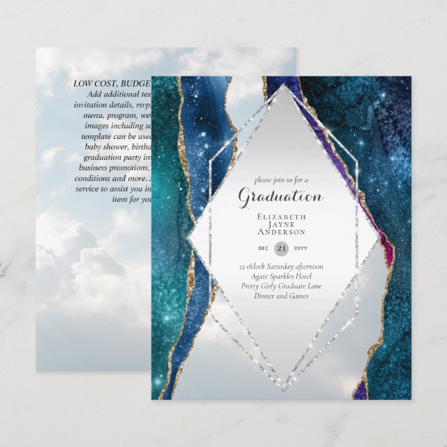 BUDGET AGATE GRADULATION Party lädt Glitzer Glam e (Vorne/Hinten)