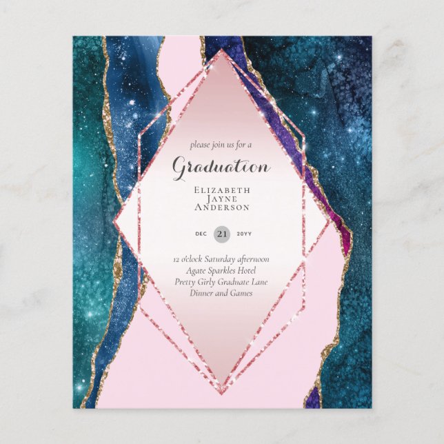 BUDGET AGATE GRADULATION Party lädt Glitzer Glam e Flyer (Vorne)