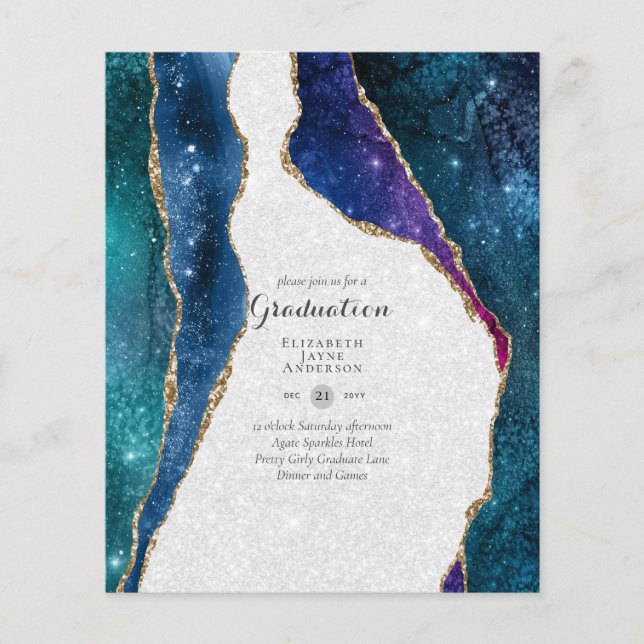 BUDGET AGATE GRADULATION Party lädt Glitzer Glam e Flyer (Vorne)