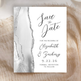 Budget Agate Gray Silver Script Save the Date