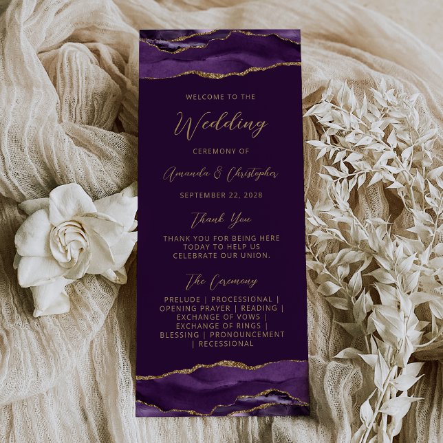 Budget Agate Lila Gold Plum Wedding Programm (Von Creator hochgeladen)