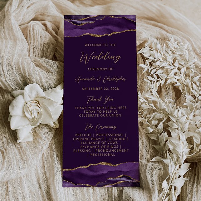 Budget Agate Lila Gold Plum Wedding Programm (Von Creator hochgeladen)