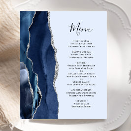 Budget Agate Navy Blassblaue Silver Wedding Menü