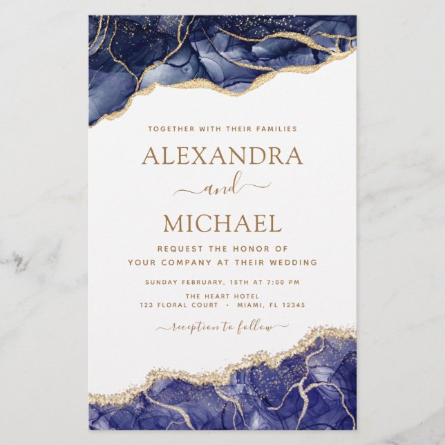 Budget Agate Navy Blue Gold Blue Wedding (Vorderseite)