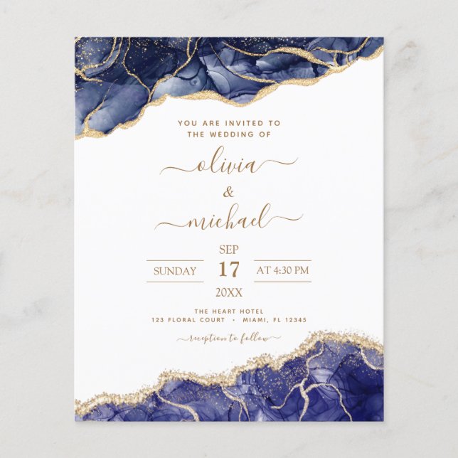 Budget Agate Navy Blue Gold Blue Wedding Flyer (Vorne)