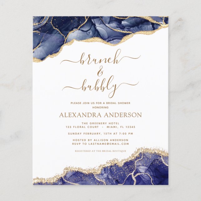 Budget Agate Navy Blue Gold Brunch & Bubbly Flyer (Vorne)