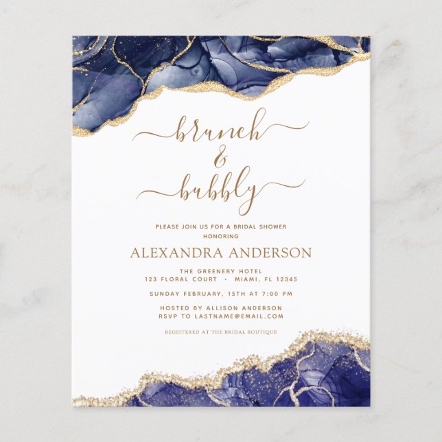 Budget Agate Navy Blue Gold Brunch & Bubbly Flyer (Vorne)