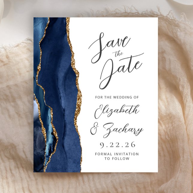 Budget Agate Navy Blue Gold Script Save the Date (Von Creator hochgeladen)