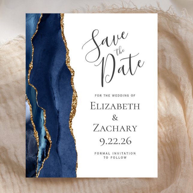 Budget Agate Navy Blue Wedding Save the Date (Von Creator hochgeladen)