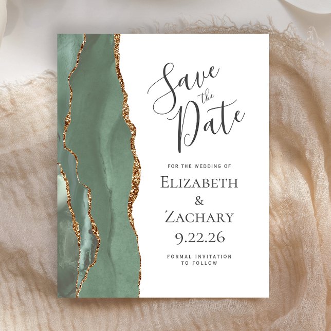 Budget Agate Sage Green Gold Save the Date (Von Creator hochgeladen)