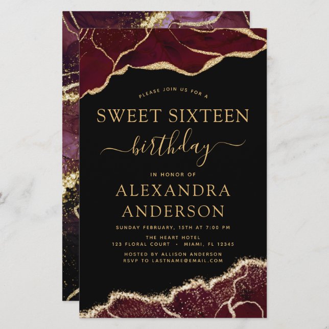 Budget Agate Sweet 16 Birthday Burgundy Gold (Vorne/Hinten)